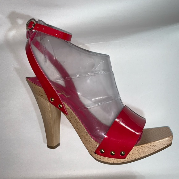auth SAINT LAURENT size 37 red patent leather HEEL - Picture 1 of 8